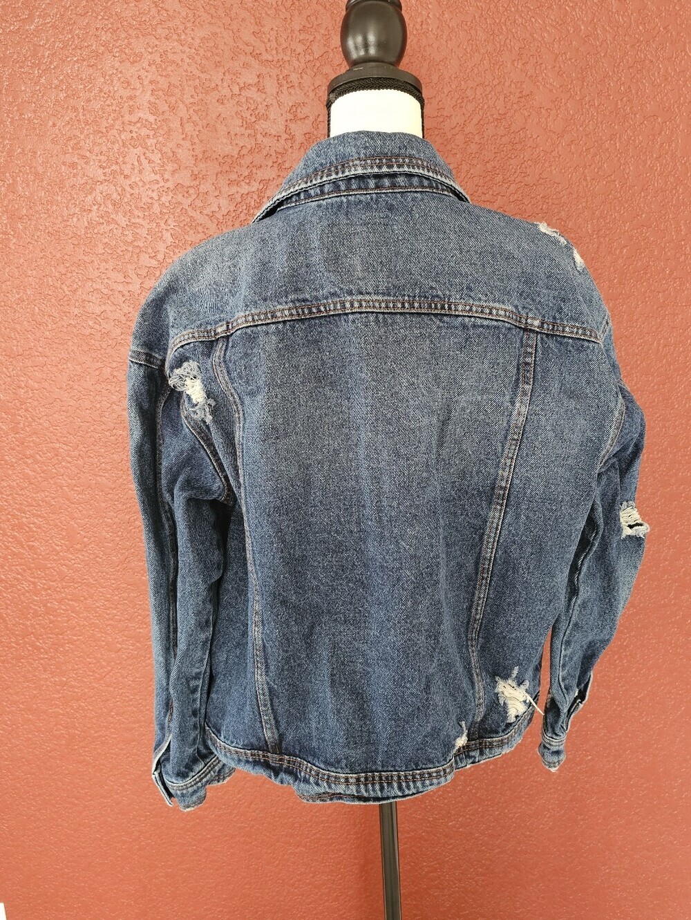 Celebrity Pink Dark Blue Distressed Denim Jacket - Picture 5 of 9